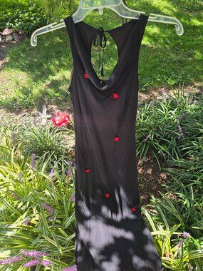Authentic Vintage Alfredo Venini 100% Black Silk with Beaded Roses